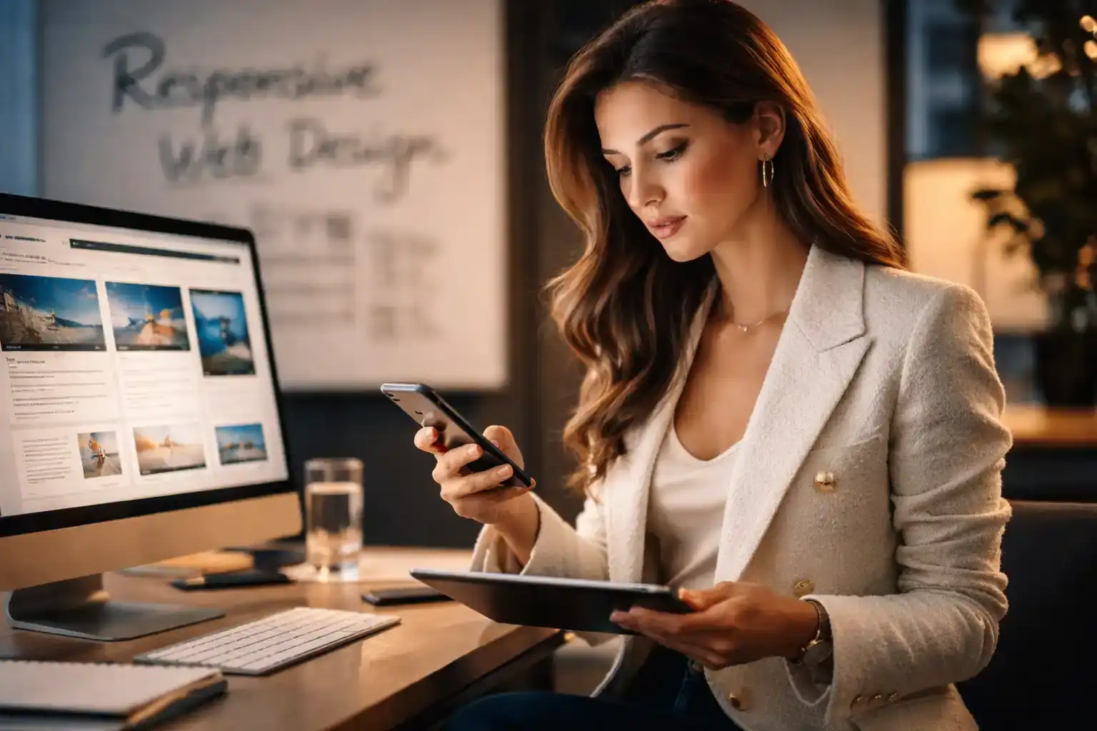 rwd web design femme utilisant tablette et smartphone
