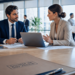 Consultant et cliente discutant société de service