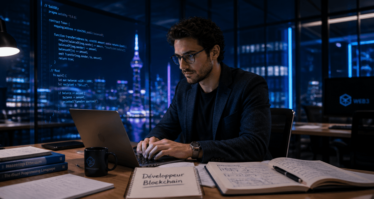 développeur blockchain travaillant sur ordinateur portable