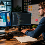 developpeur frontend devant double ecran