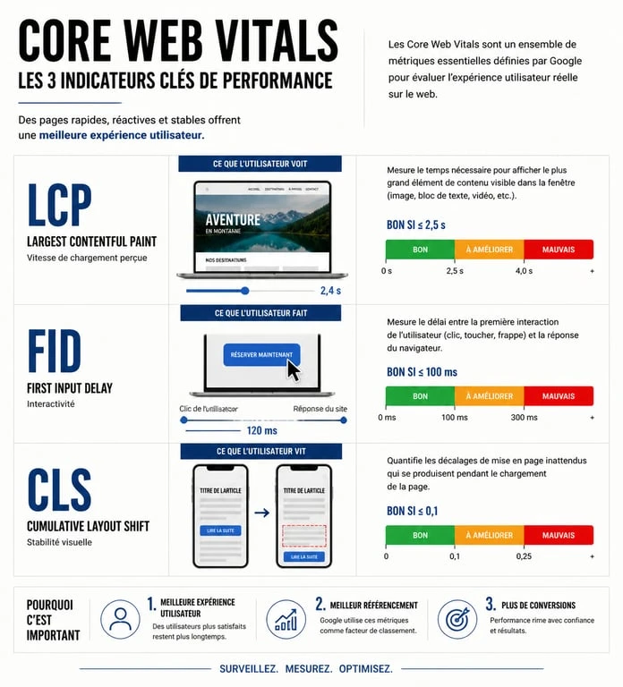 Infographie sur les indicateurs de performance pour tester son site web