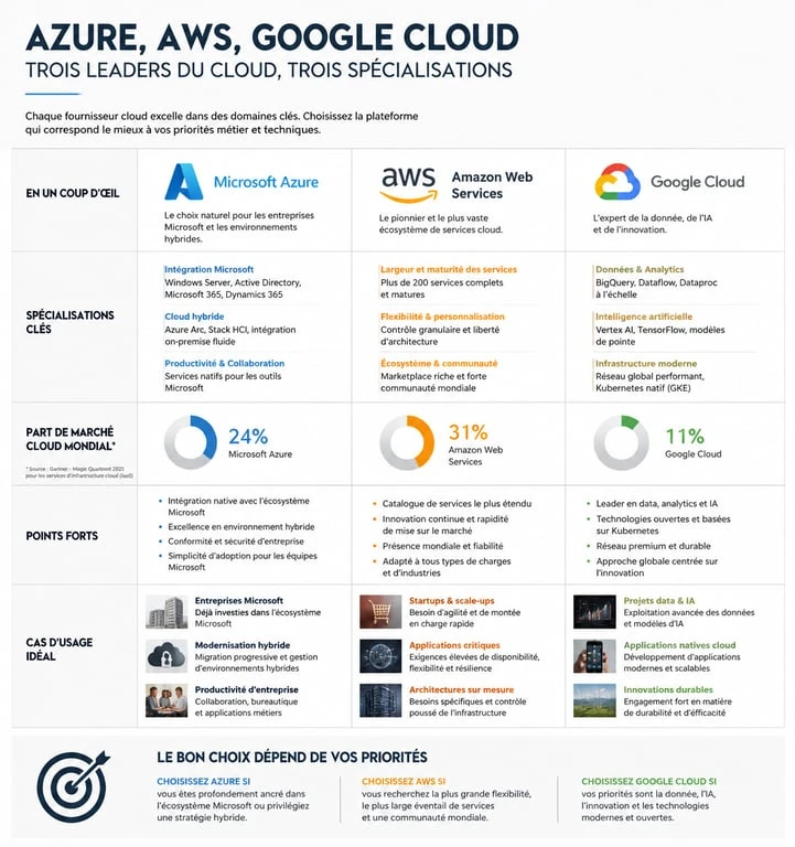 Comparatif des certifications et spécialisations Cloud : Azure, AWS et Google Cloud