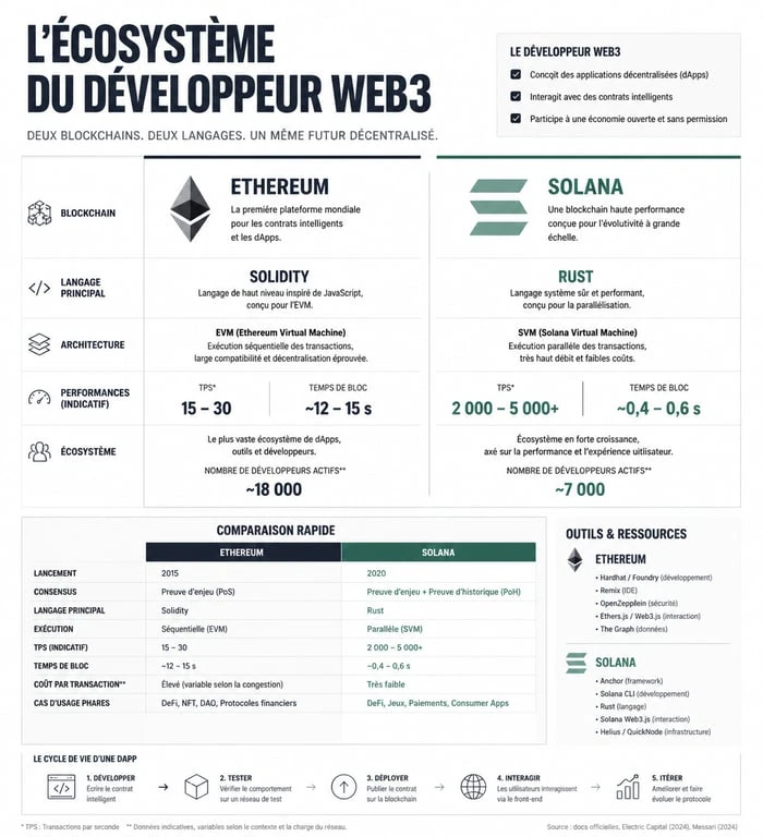 Infographie écosystème développeur Web3 et langages blockchain