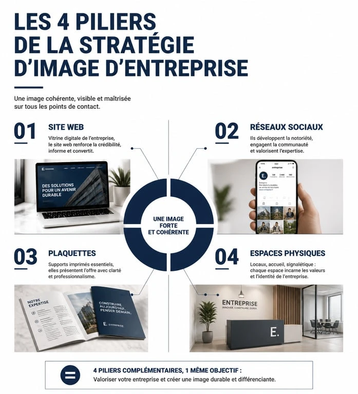 Infographie sur la stratégie de diffusion de l'image d'entreprise et branding professionnel