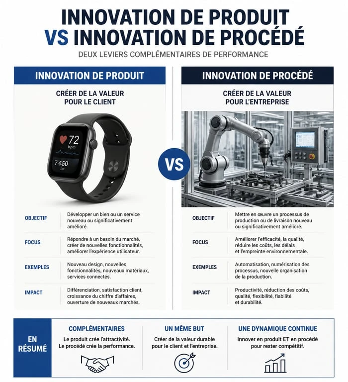 Comparatif entre innovation de produit et innovation de procédé pour les entreprises