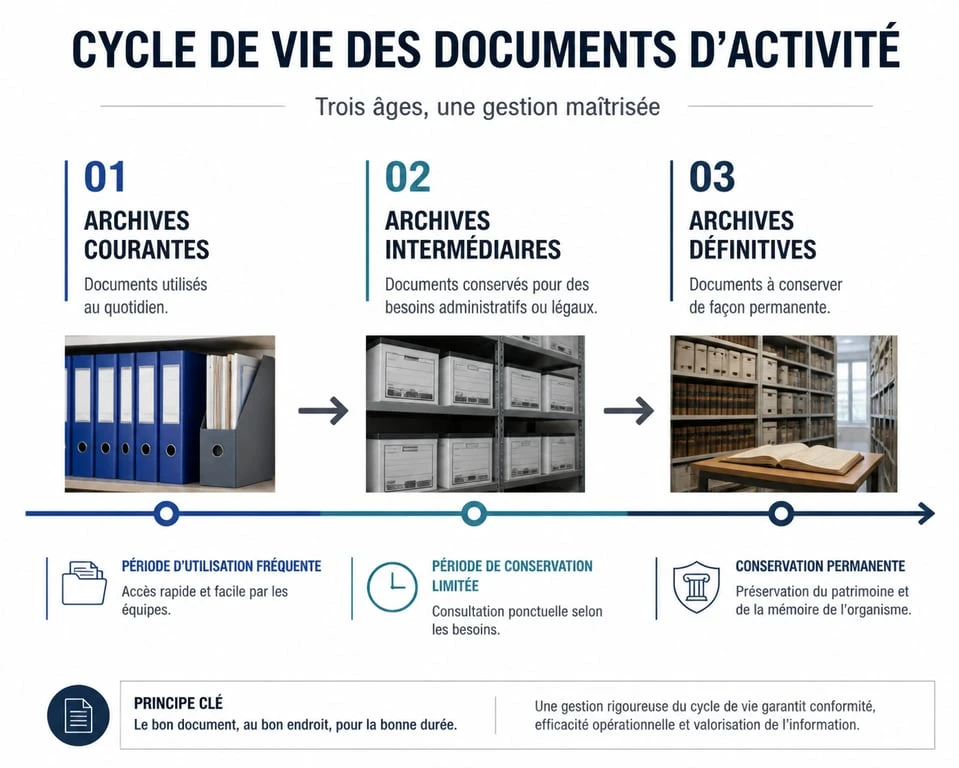 Infographie du cycle de vie des documents et records management