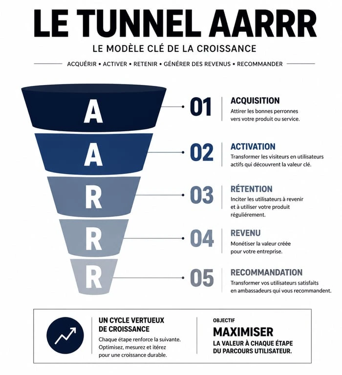 Infographie du tunnel AARRR pour une formation growth hacking