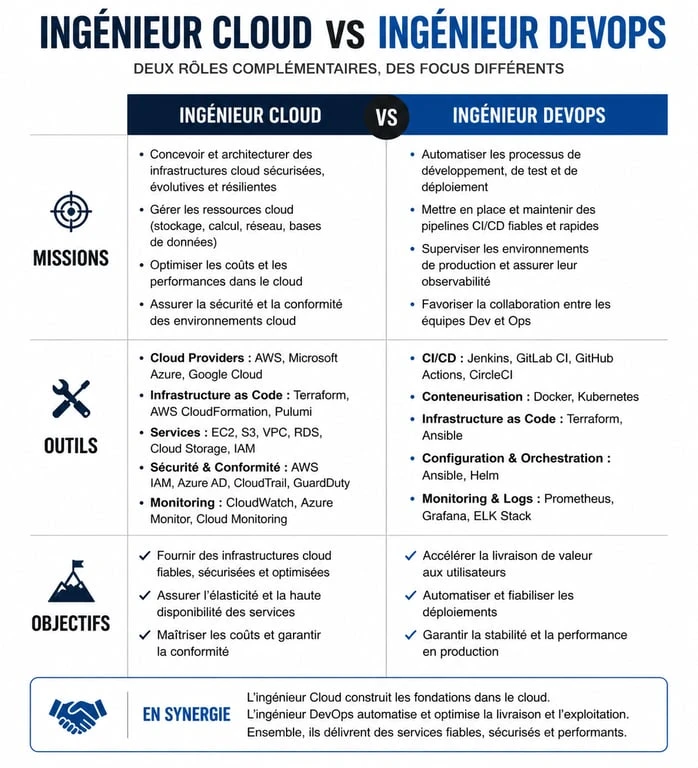 Infographie comparative : Ingénieur Cloud vs Ingénieur DevOps
