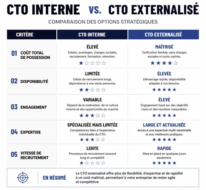 Infographie comparative : CTO interne vs CTO externalisé pour les entreprises