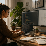 Formation à distance développeur web, femme sur ordinateur