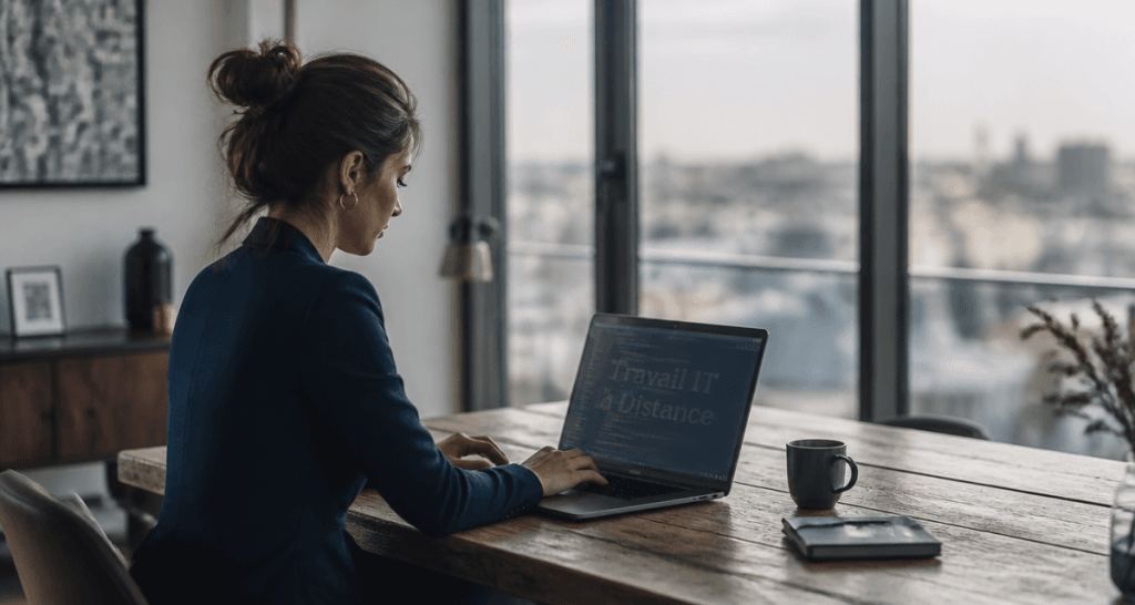 it remote work développeuse travaillant en ville