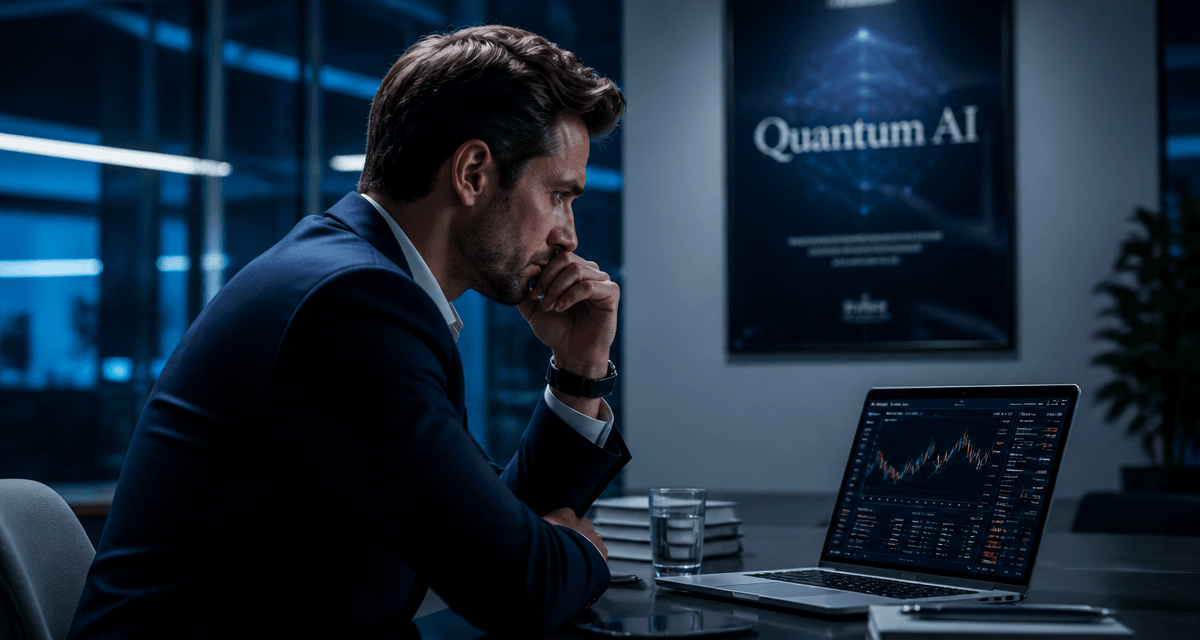 Quantum AI avis homme inquiet devant plateforme