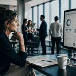 Reconversion data analyst femme analyse données open space