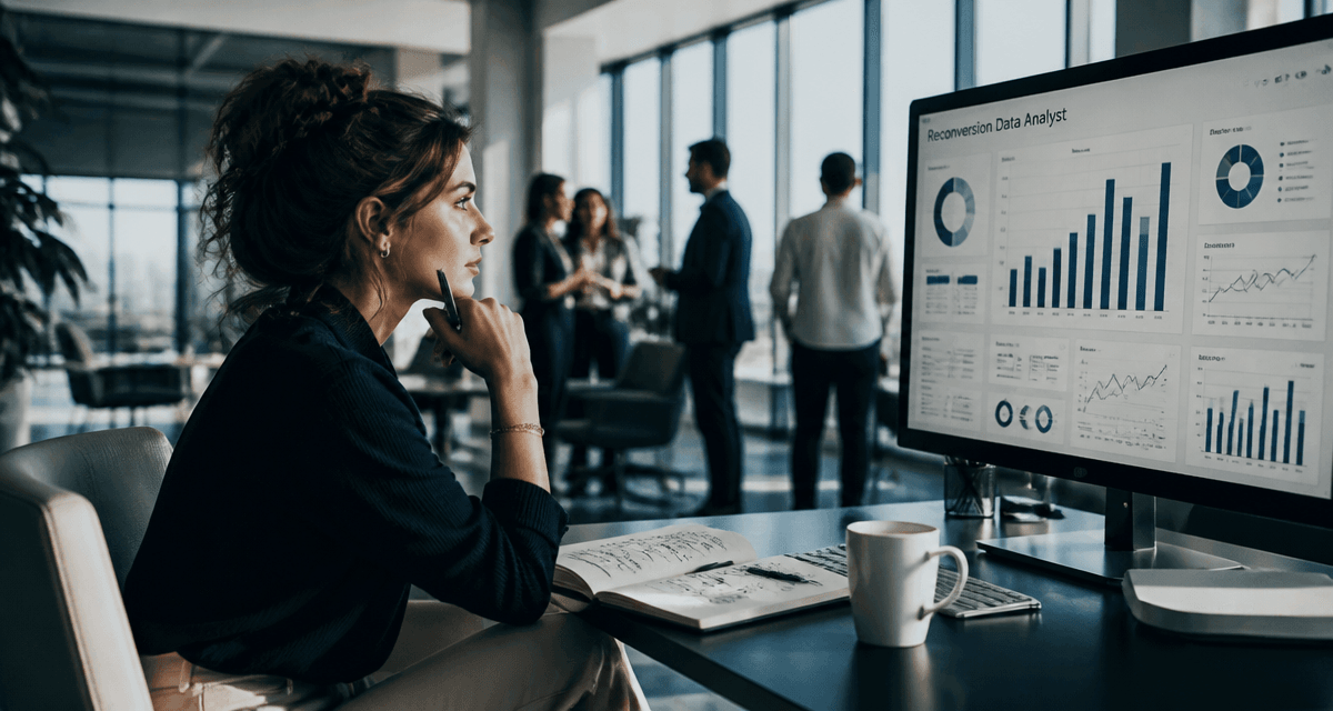 Reconversion data analyst femme analyse données open space