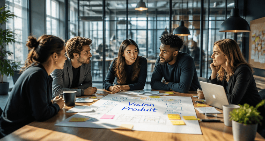 équipe brainstorm sur la vision produit