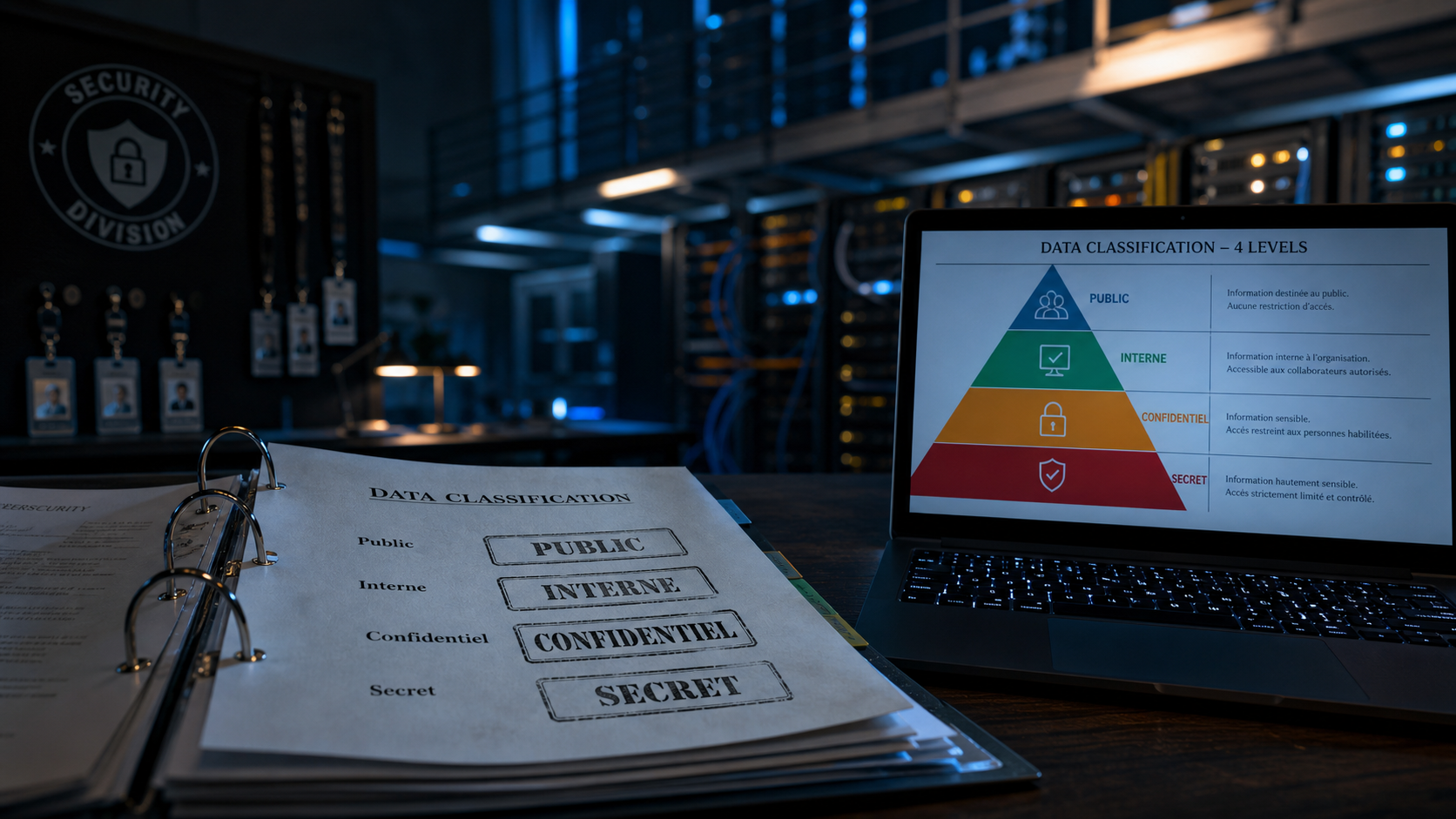 Classification de données en 4 niveaux : Public, Interne, Confidentiel, Secret