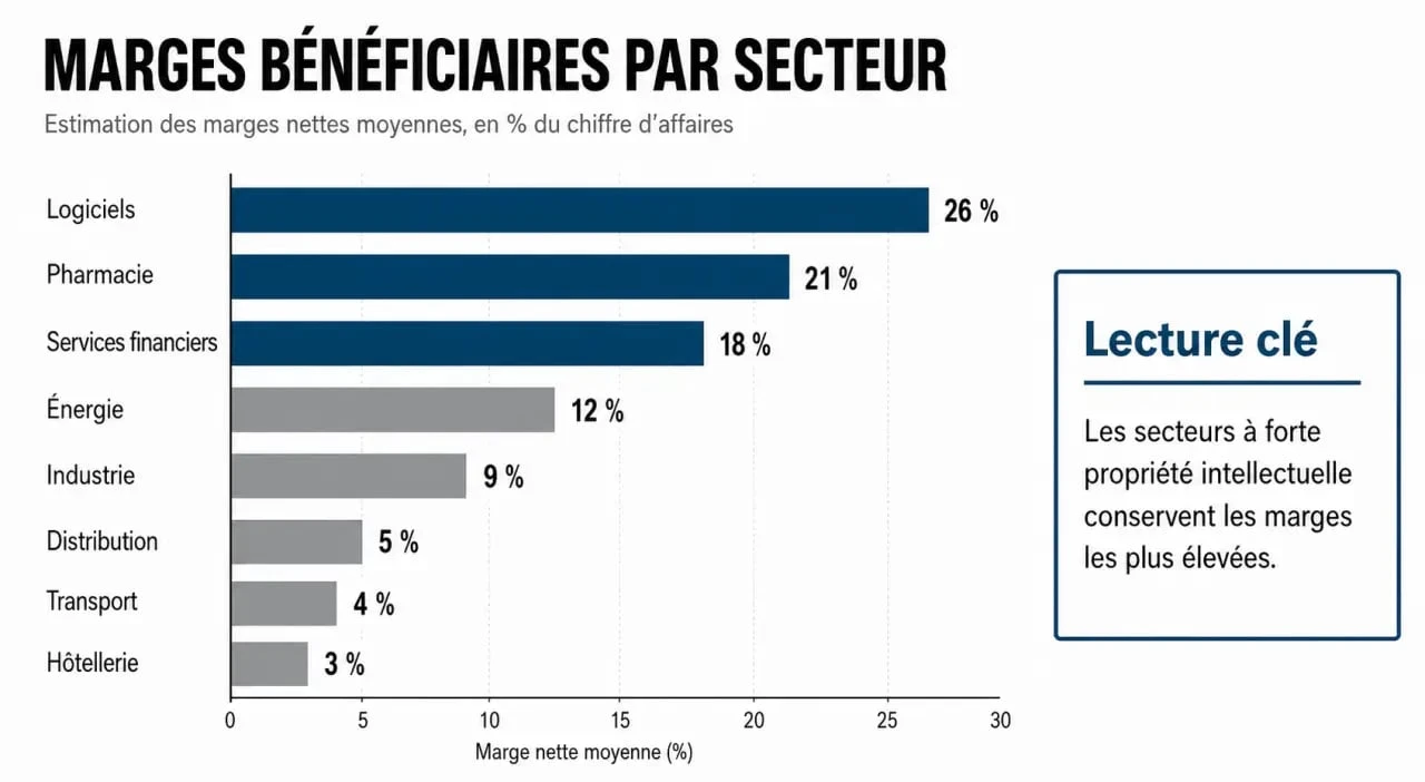 Tableau comparatif des secteurs d'activité les plus rentables au monde et leurs marges bénéficiaires