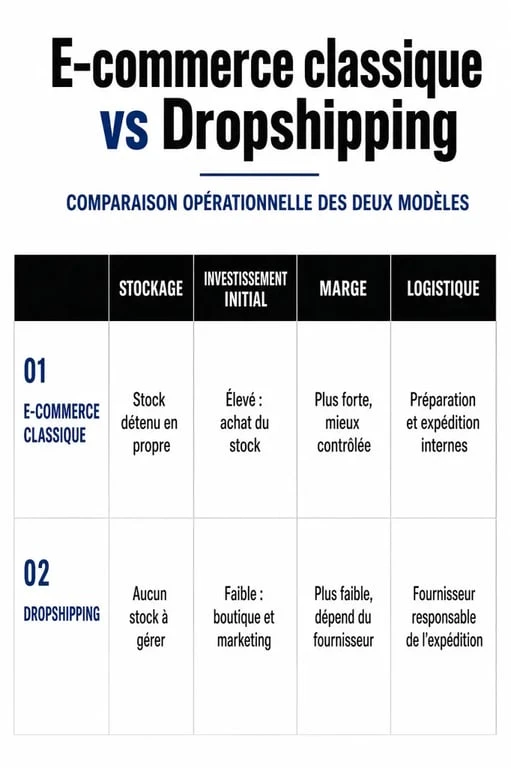 Comparaison entre e-commerce classique et e-commerce en dropshipping