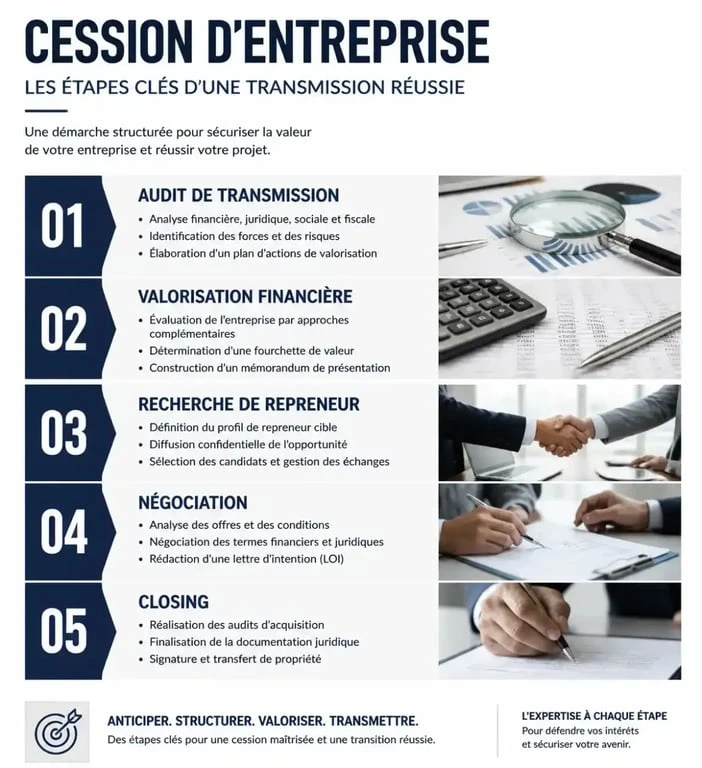 Infographie des étapes pour savoir comment vendre son entreprise efficacement
