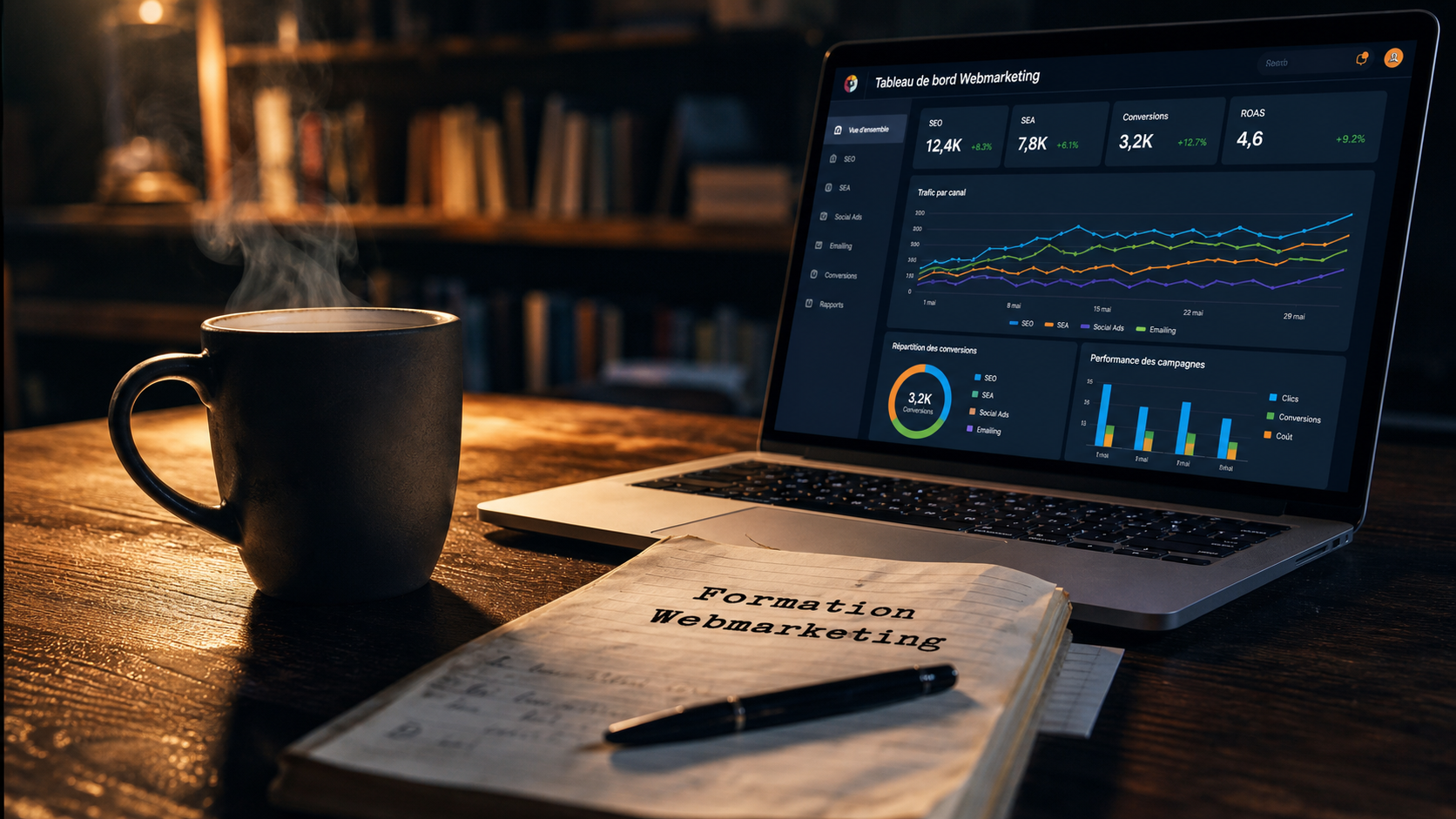 Formation webmarketing : ordinateur et KPI SEO/SEA pour booster la visibilité