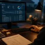 Freelance developpeur web au bureau, TJM & stack technique sur écran