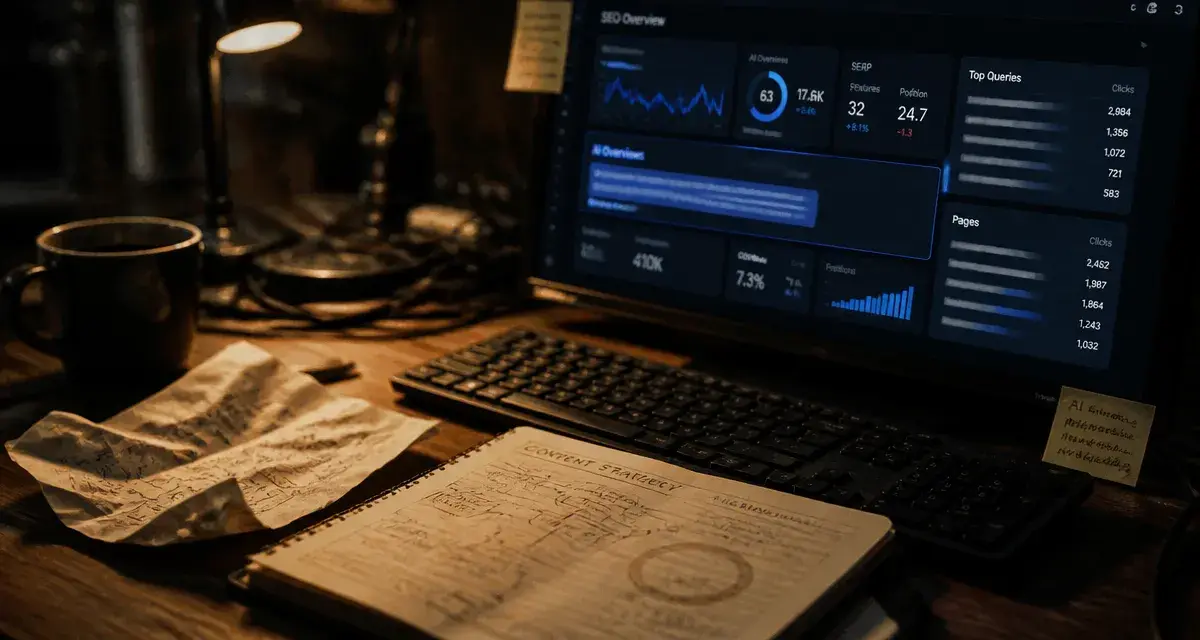 IA SEO : tableau SEO avec AI Overviews et baisse de trafic