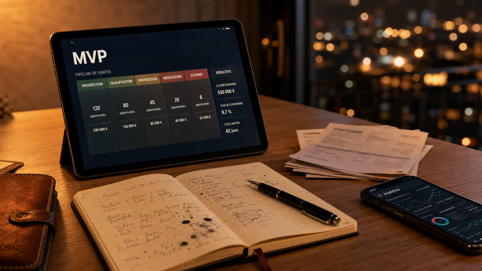 Lancer un business en ligne : tableau MVP sur tablette pour ventes