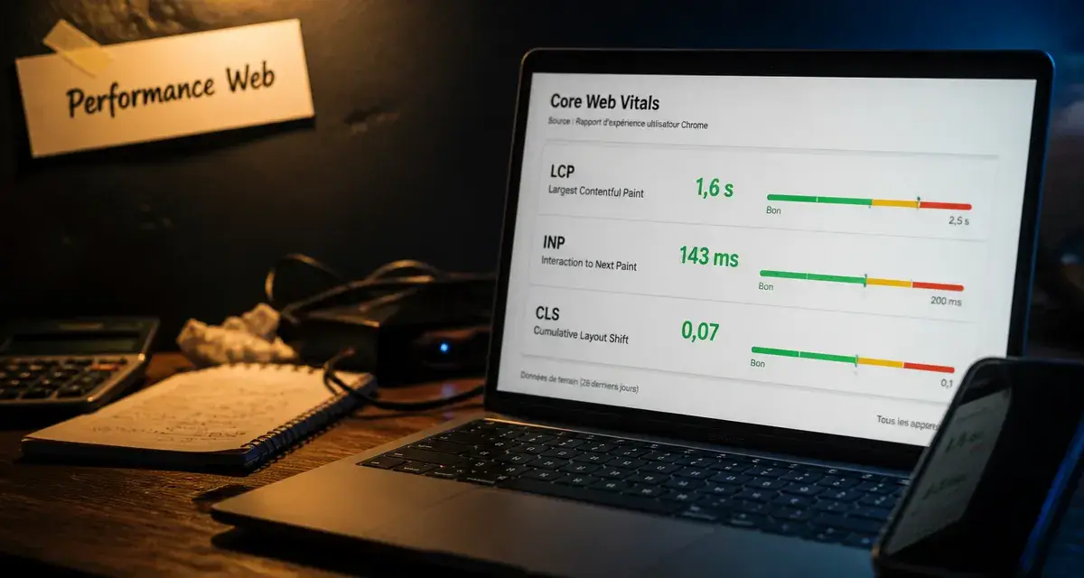 performance web : Core Web Vitals LCP INP CLS sur écran