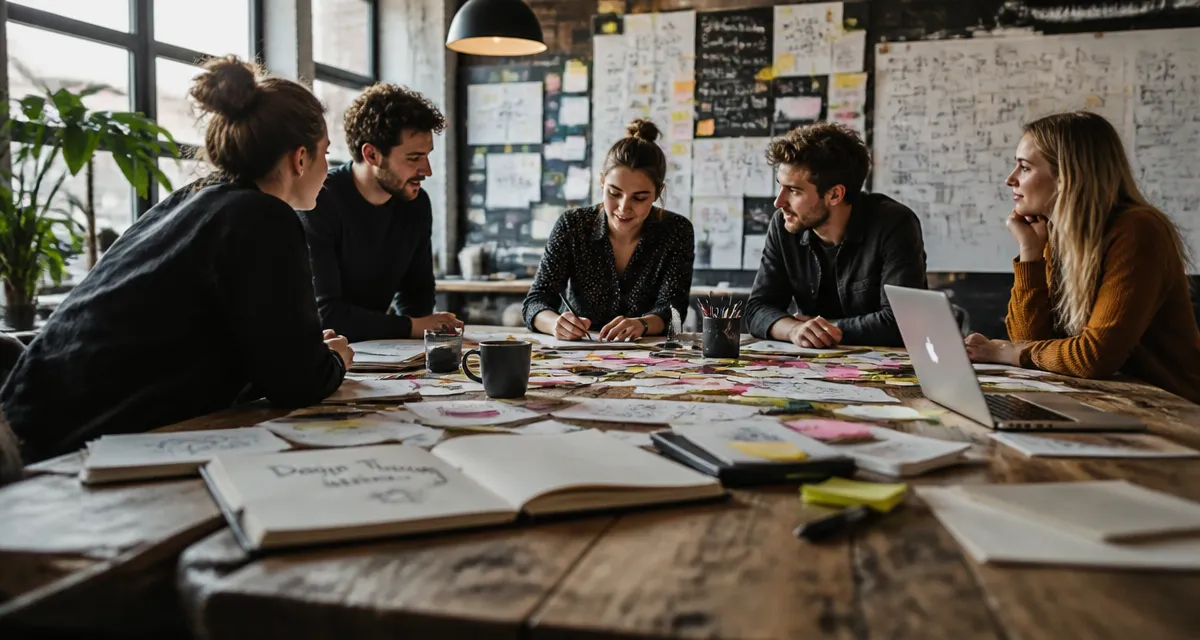 Processus design thinking équipe brainstorming