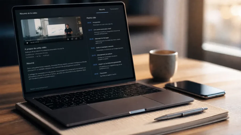 Résumer une vidéo en 30 secondes, avec transcription et points clés