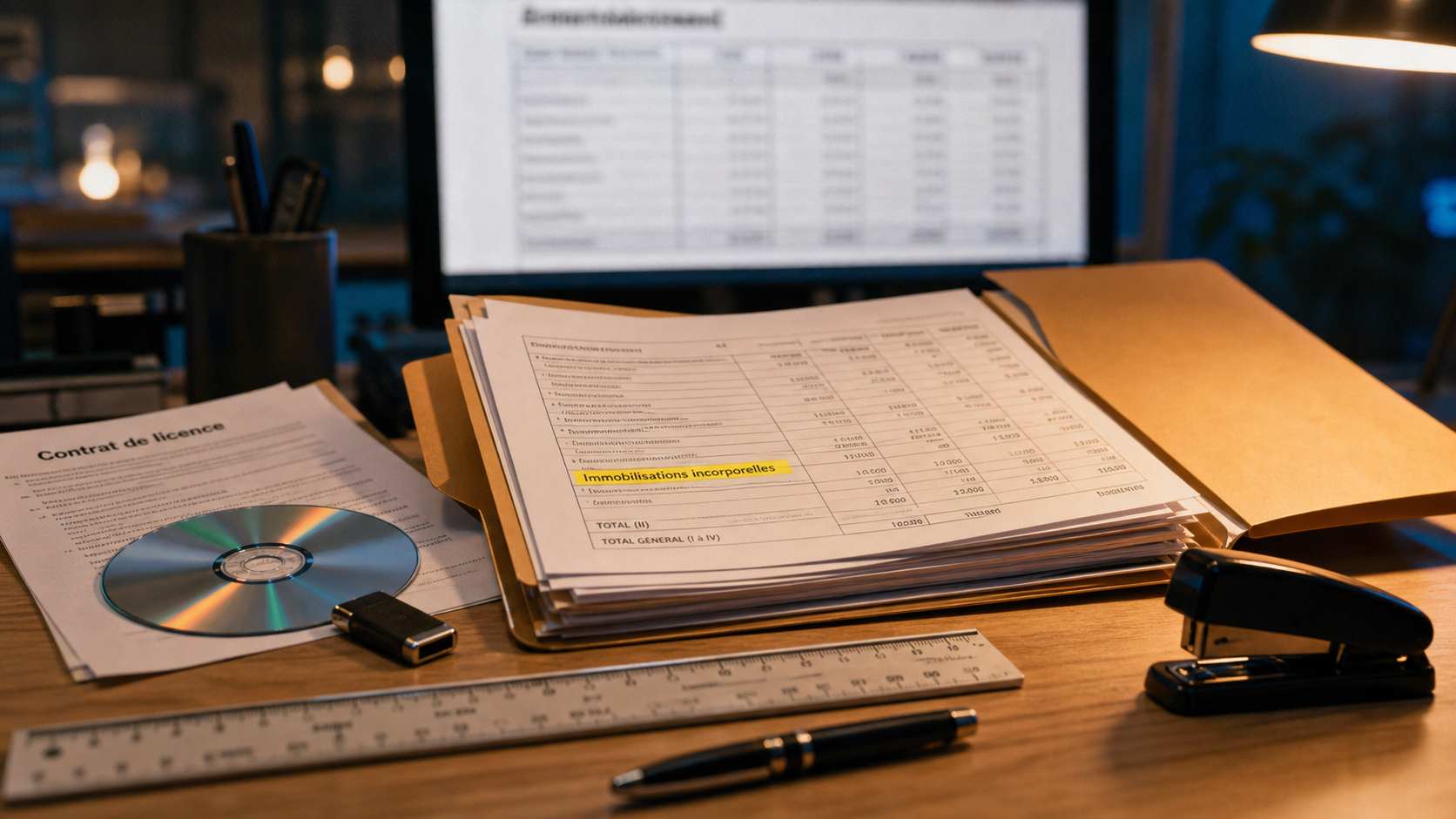 Immobilisation incorporelle : dossier comptable et plan d’amortissement sur bureau