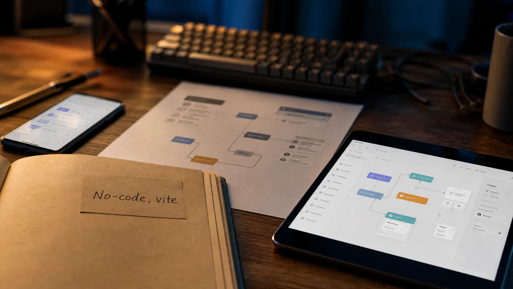 Outils no code : schéma workflow sur bureau