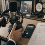 Podcast entreprise : casque sur micro, écoute pour marque employeur