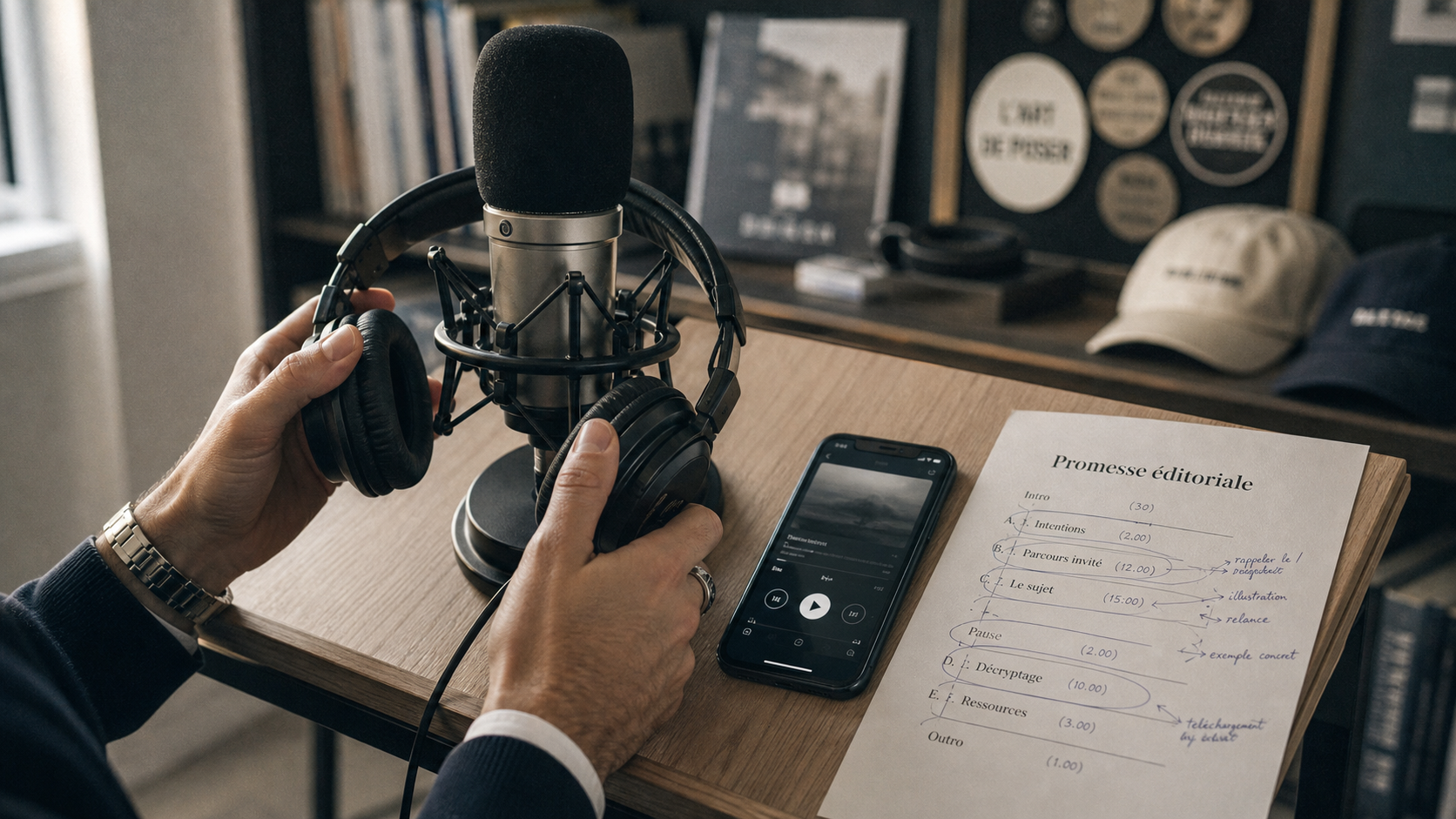 Podcast entreprise : casque sur micro, écoute pour marque employeur