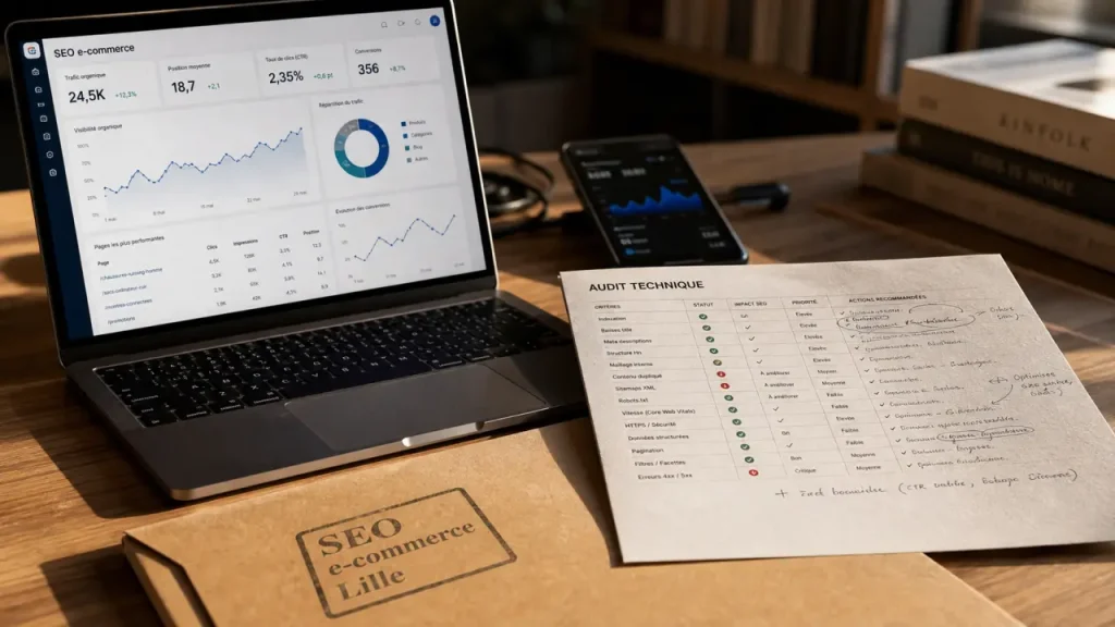 Agence SEO e-commerce à Lille : audit, contenu, netlinking et budget sans promesses floues