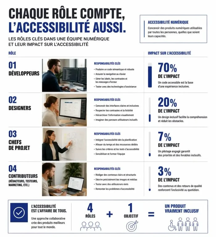 Infographie des rôles clés pour une formation accessibilité numérique efficace