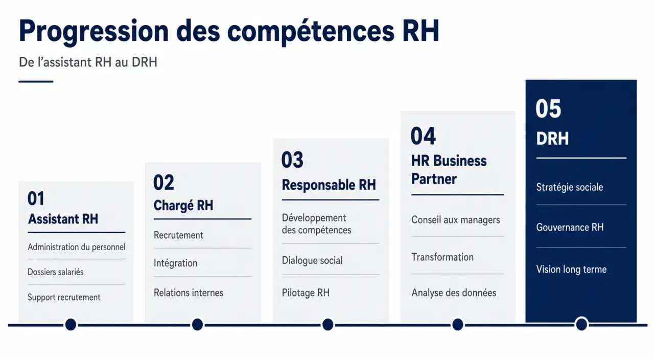 Compétence RH : progression des compétences selon le poste, de l’assistant RH au DRH