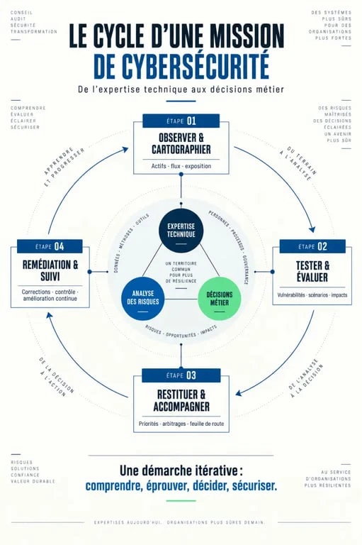 Infographie du cycle d’une mission de consultant en cybersécurité