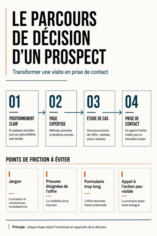 Infographie sur la création site web cabinet de conseil et le parcours de conversion d’un prospect