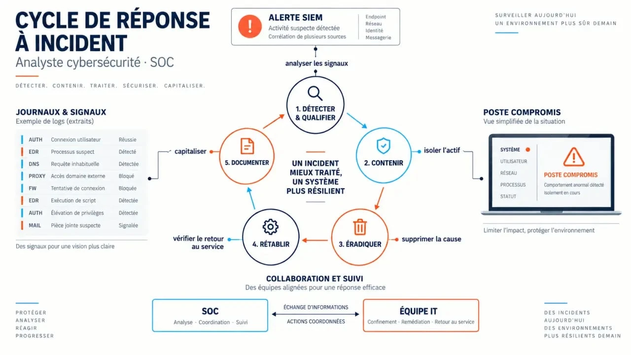 Cycle de réponse à incident d’un analyste cybersécurité dans un SOC