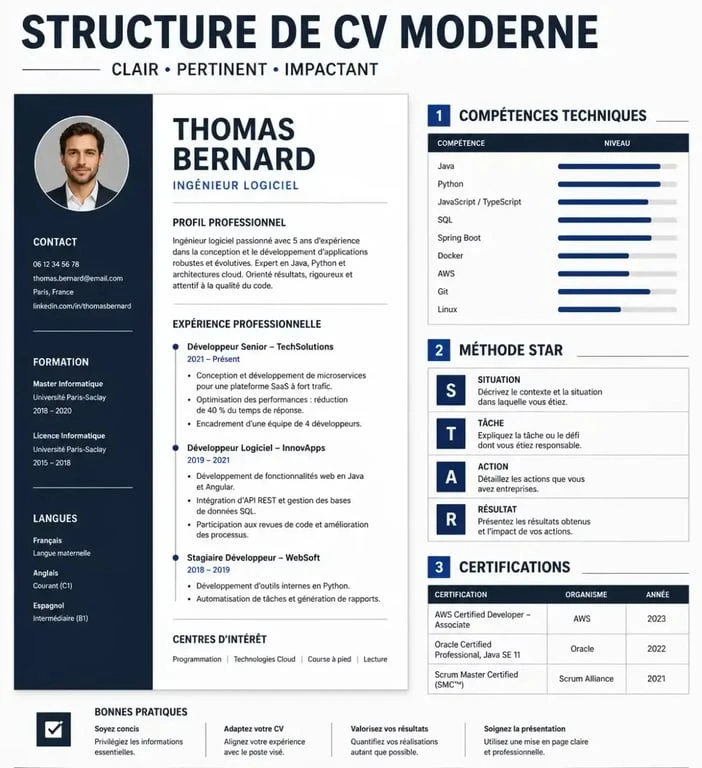 Exemple de structure pour un cv chef de projet informatique efficace