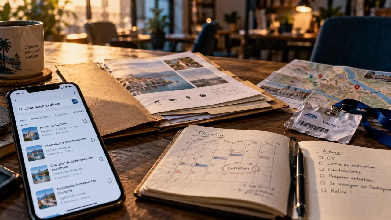 Alternance tourisme : recherche d’offre sur smartphone et dossier